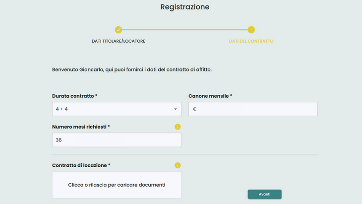 Dati relativi al contratto di locazione e pdf del contratto