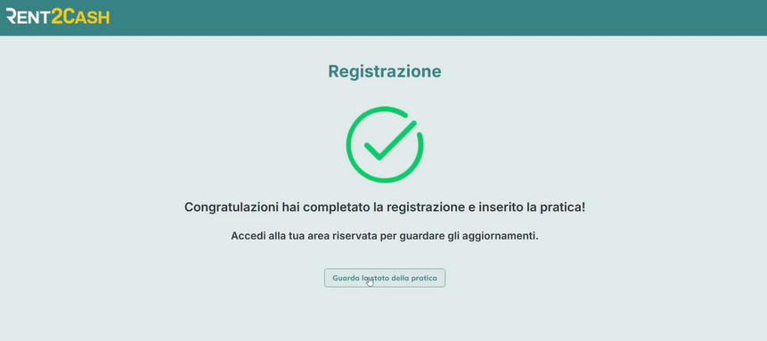 Registrazione in piattaforma completata